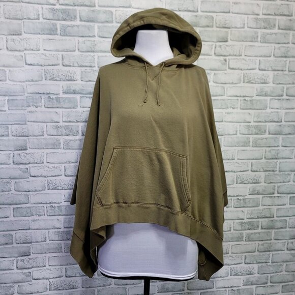 Y2k Ralph Lauren Rugby Womens‎ M/L Green Popover Hooded Cape Poncho Sweatshirt - Picture 1 of 10
